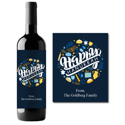 Happy Hanukkah Custom Personalized Wine Champagne Labels (set of 3)