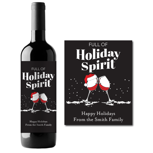 Full of Holiday Spirit Custom Personalized Wine Champagne Labels (set of 3)