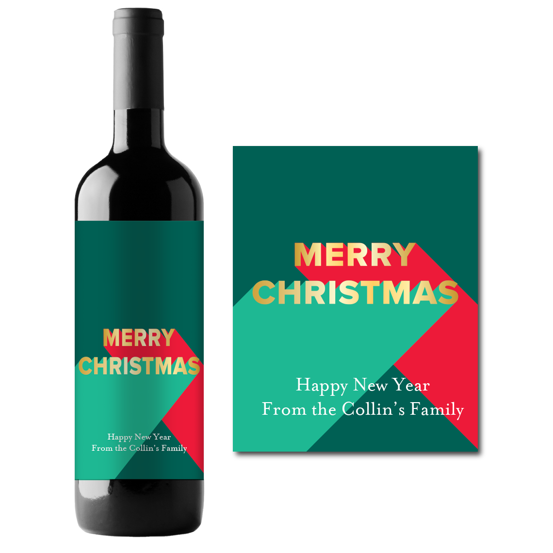 Merry Christmas Custom Personalized Wine Champagne Labels (set of 3)