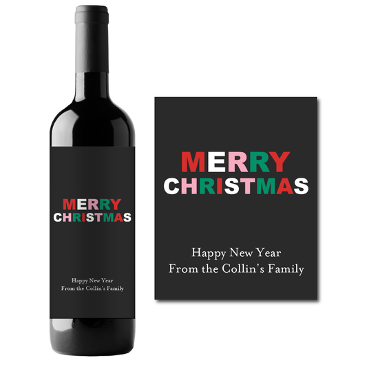 Merry Christmas Custom Personalized Wine Champagne Labels (set of 3)