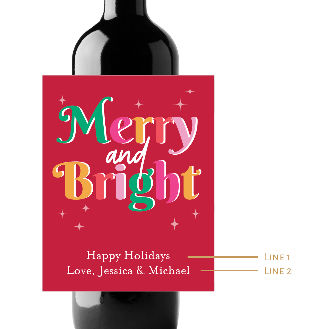 Merry and Bright Holidays Custom Personalized Wine Champagne Labels (set of 3)