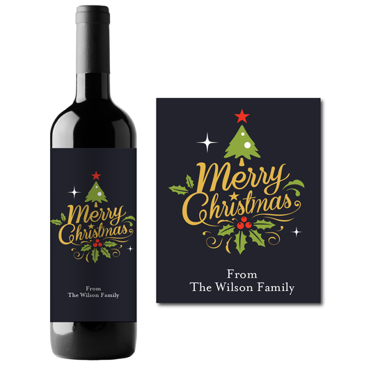 Merry Christmas Custom Personalized Wine Champagne Labels (set of 3)