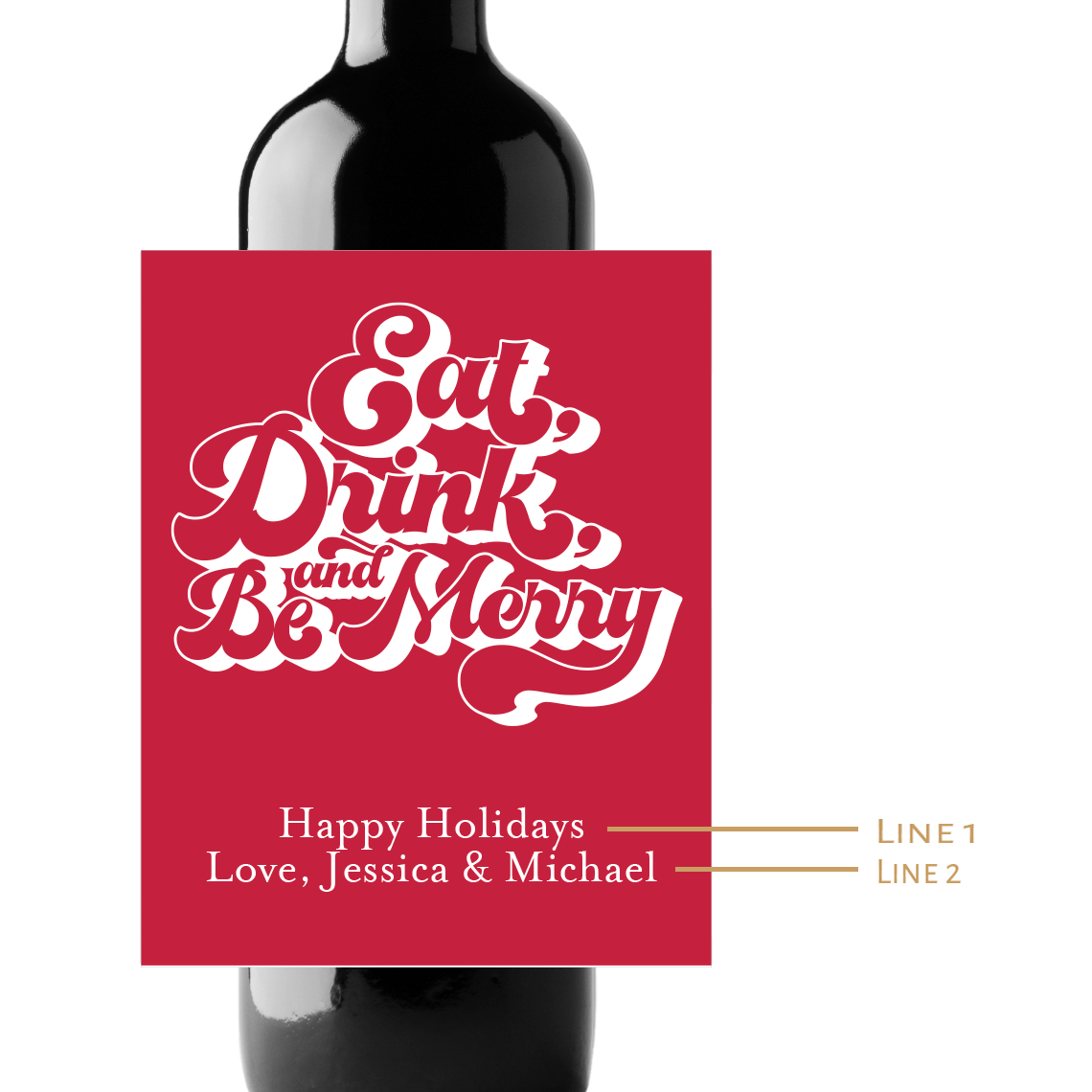 Eat, Drink, and Be Merry Custom Personalized Wine Champagne Labels (set of 3)