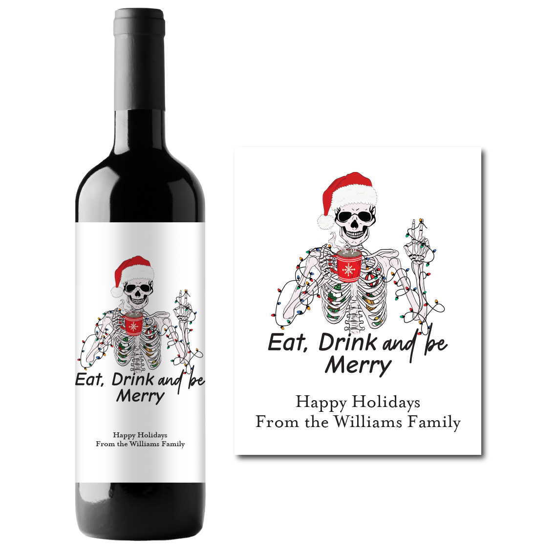 Eat, Drink, and Be Merry Custom Personalized Wine Champagne Labels (set of 3)