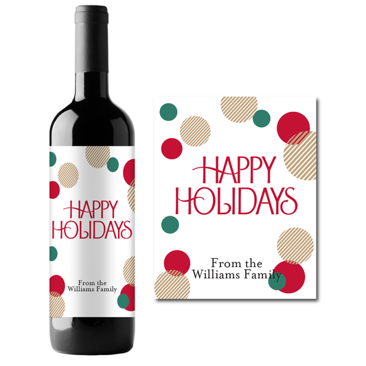 Happy Holidays Custom Personalized Wine Champagne Labels (set of 3)