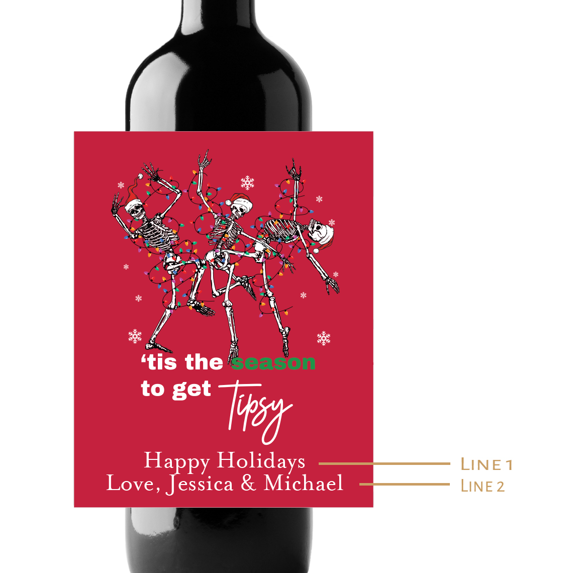 'Tis The Season To Get TIpsy Custom Personalized Wine Champagne Labels (set of 3)