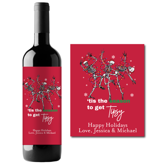 'Tis The Season To Get TIpsy Custom Personalized Wine Champagne Labels (set of 3)