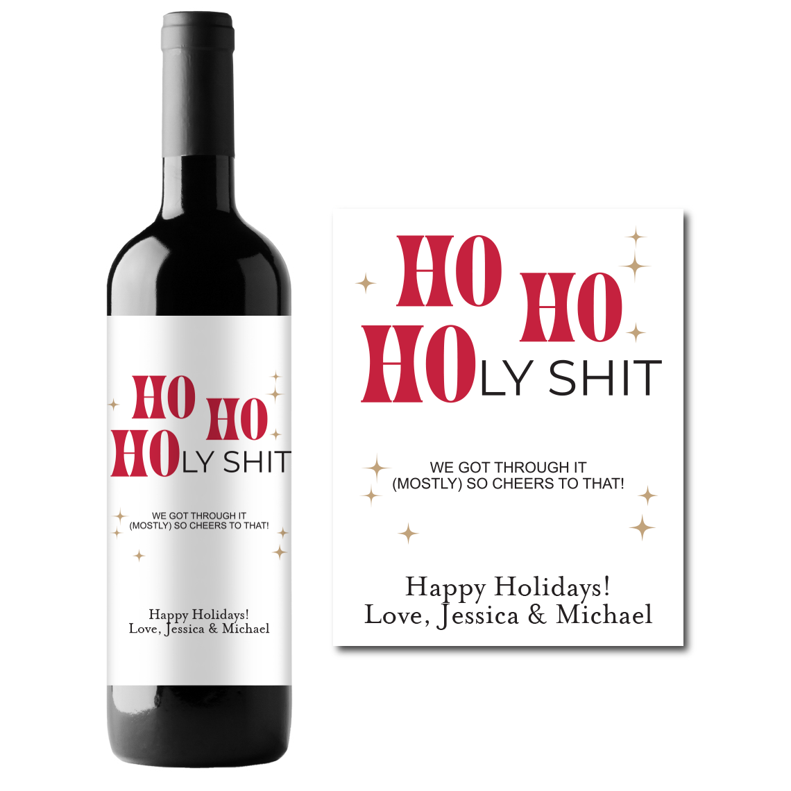 HO HO HOLY SHIT Holidays Custom Personalized Wine Champagne Labels (set of 3)