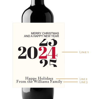 Merry Christmas And A Happy New Year Custom Personalized Wine Champagne Labels (set of 3)