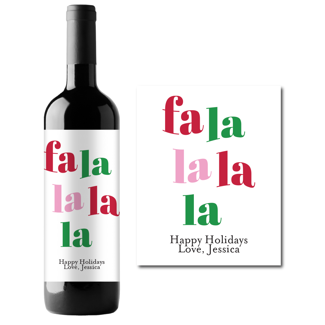 Fa La La La La Holidays Custom Personalized Wine Champagne Labels (set of 3)
