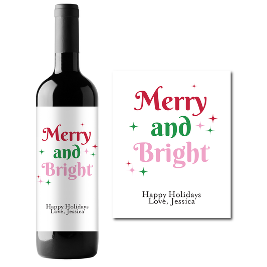 Merry and Bright Custom Personalized Wine Champagne Labels (set of 3)