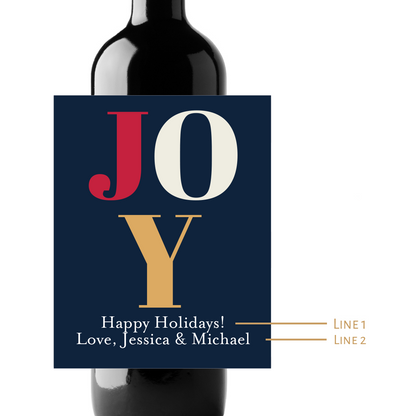 JOY Holidays Custom Personalized Wine Champagne Labels (set of 3)
