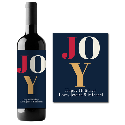 JOY Holidays Custom Personalized Wine Champagne Labels (set of 3)