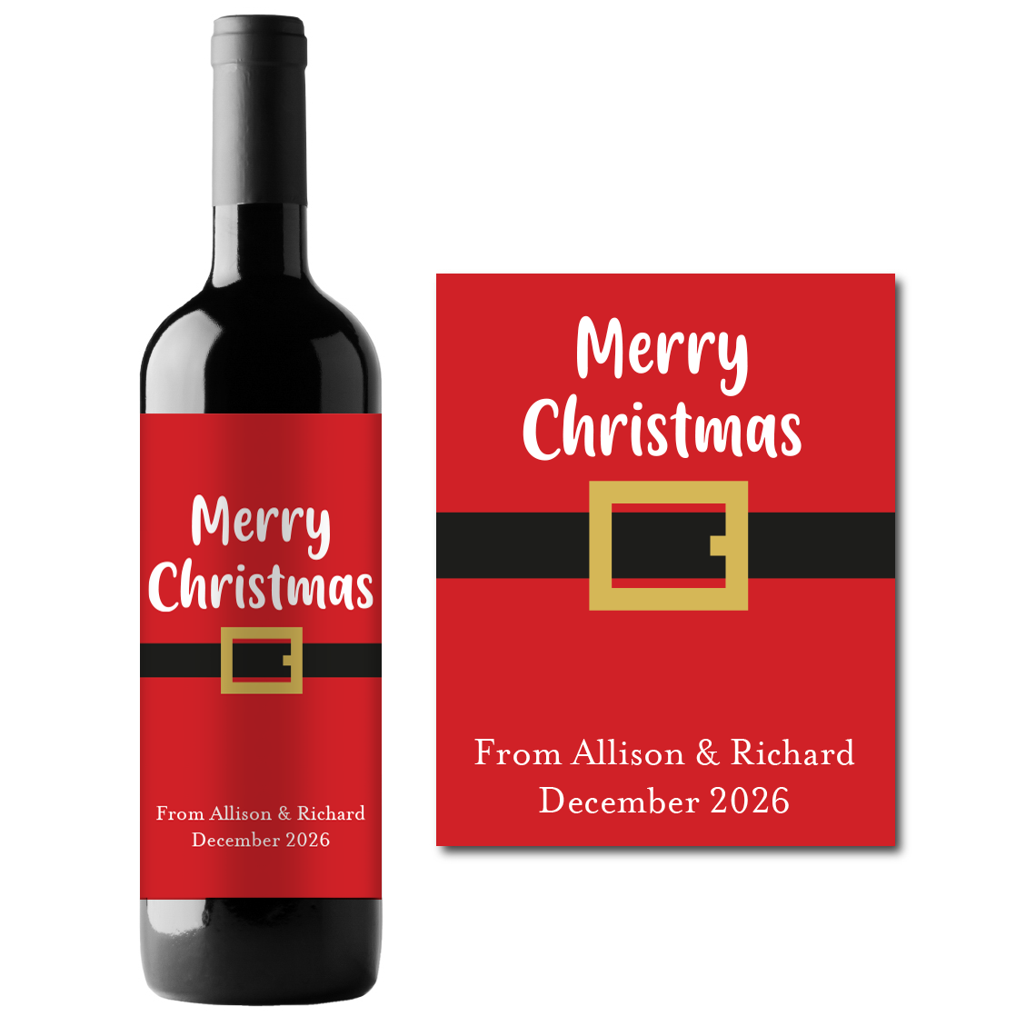 Merry Christmas Custom Personalized Wine Champagne Labels (set of 3)