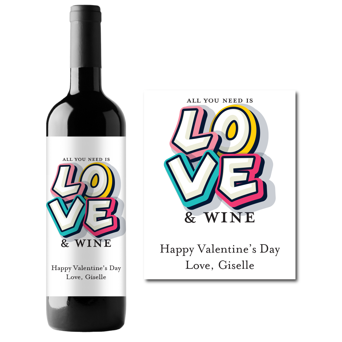LOVE & WINE Custom Personalized Wine Champagne Labels (set of 3)