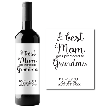 Promoted to Grandma Custom Personalized Wine Champagne Labels (set of 3)