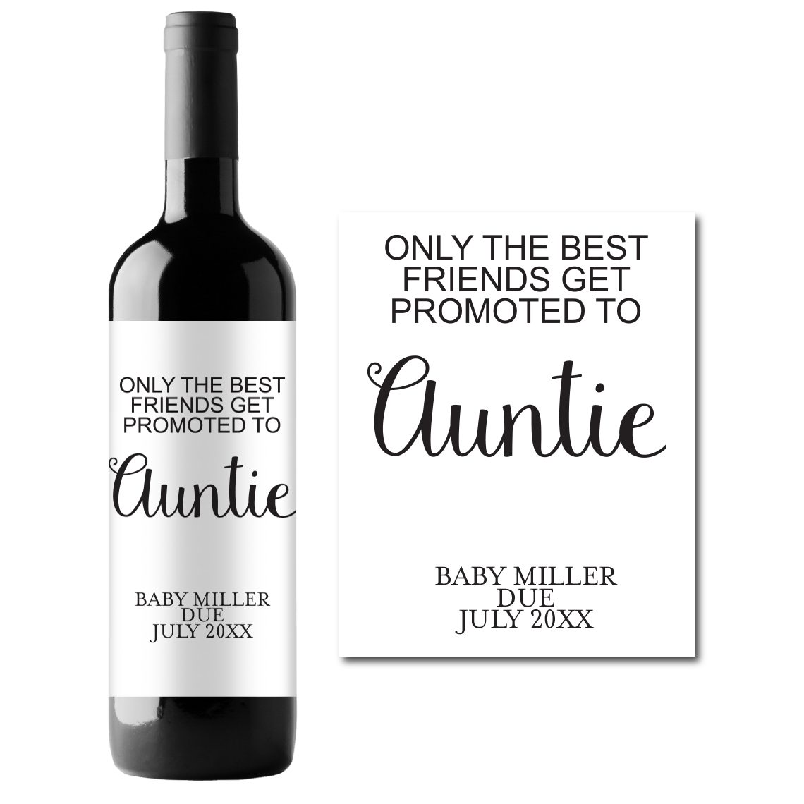 Promoted to Auntie Custom Personalized Wine Champagne Labels (set of 3)