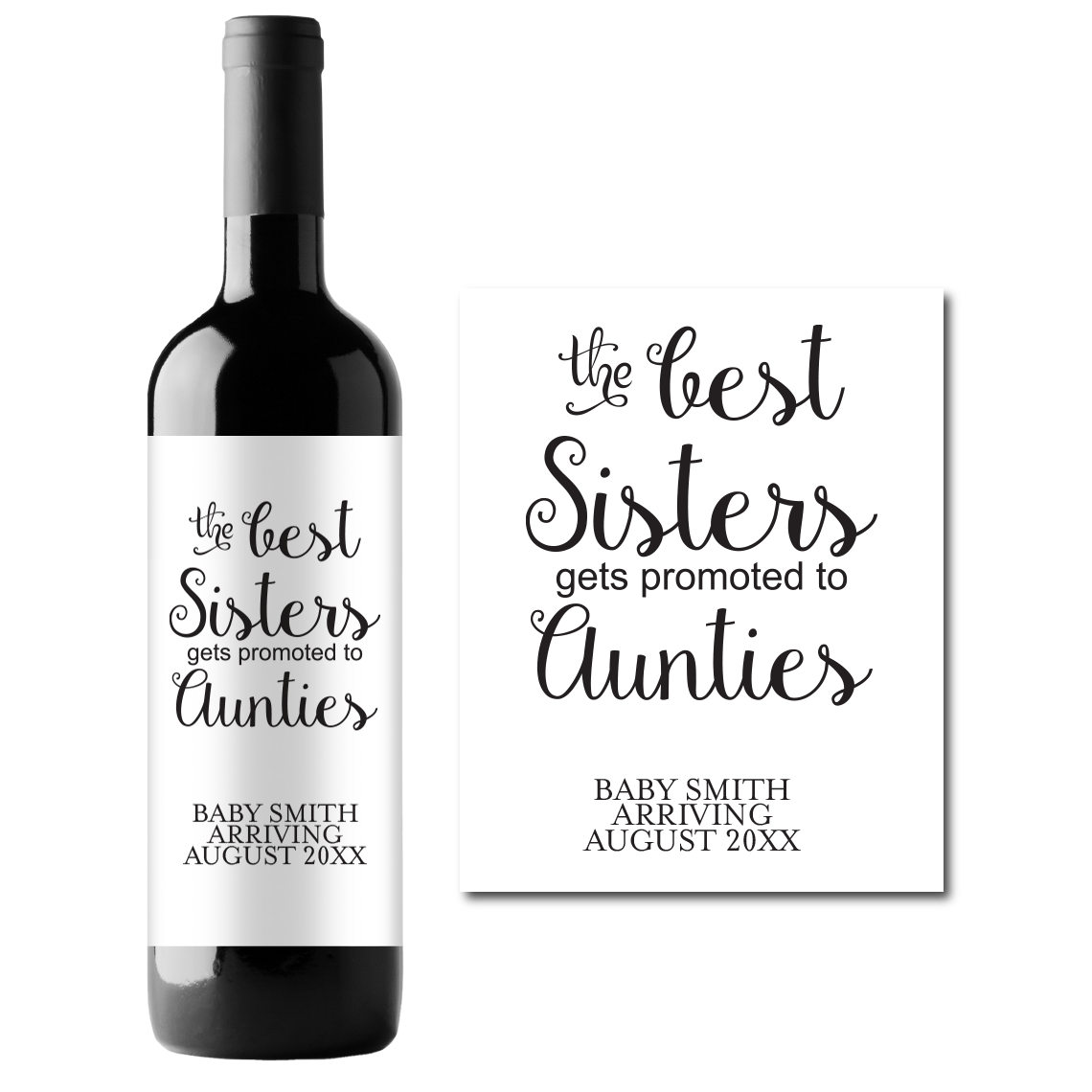 Promoted to Aunties Custom Personalized Wine Champagne Labels (set of 3)