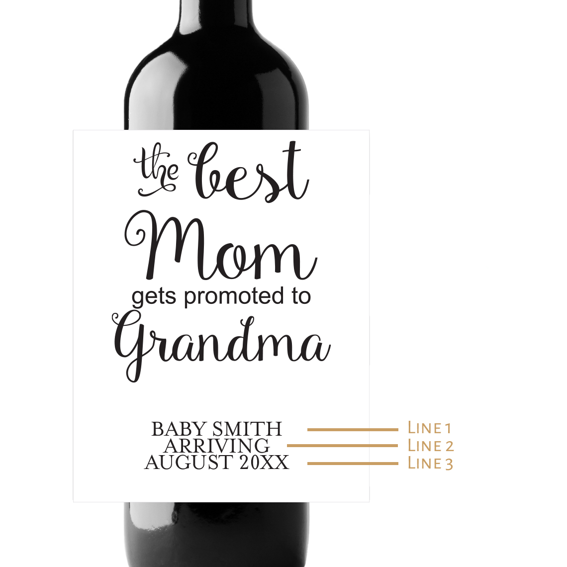Promoted to Grandma Custom Personalized Wine Champagne Labels (set of 3)