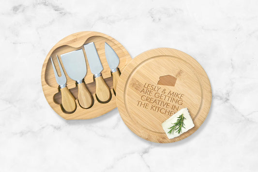 Getting Creative in the Kitchen Engraved Personalized Wooden Cheese Board Set