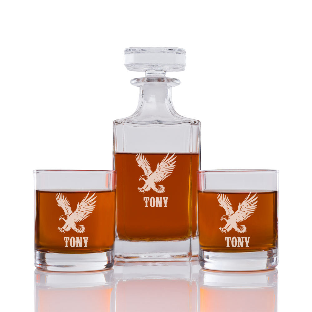 Eagle Personalized Engraved Whiskey Decanter Set - 3 pcs