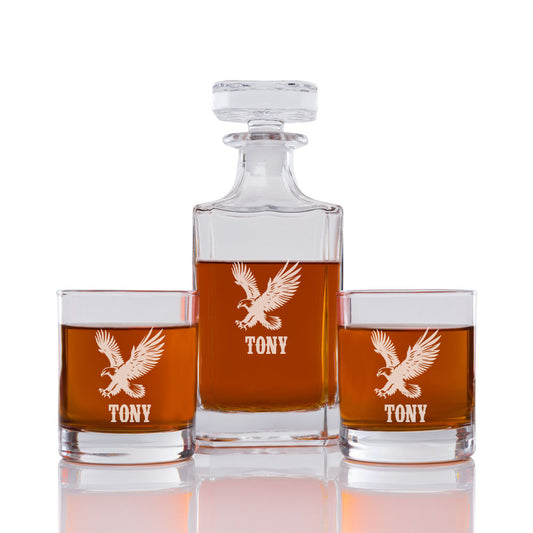 Eagle Personalized Engraved Whiskey Decanter Set - 3 pcs