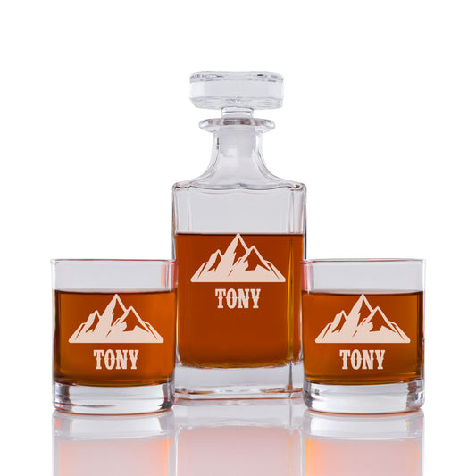 Mountain Personalized Engraved Whiskey Decanter Set - 3 pcs