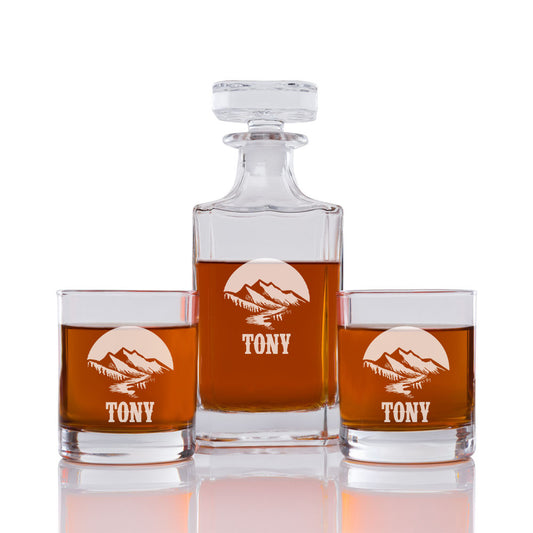 Mountain View Personalized Engraved Whiskey Decanter Set - 3 pcs